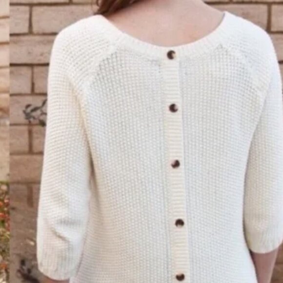 Cynthia Rowley Cream Lghtweight Open Knit Sweater Back Buttons Long Size M - Picture 6 of 9